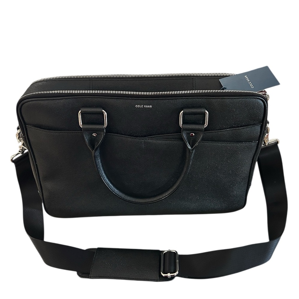 NWT Cole Haan Black Leather Briefcase Attache